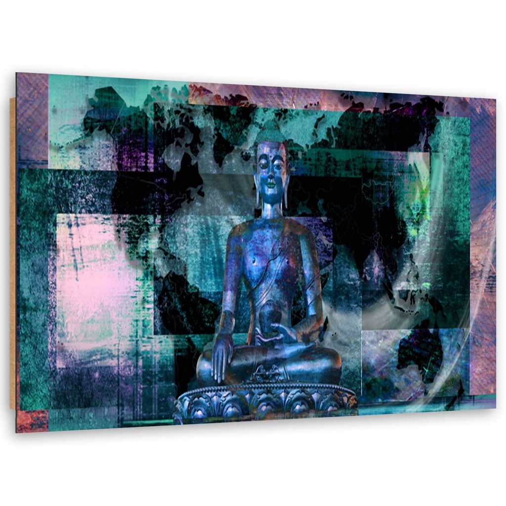 Cadre imprimé sur toile avec image de bouddha sur fond abstrait fabriqué en mdf et toile