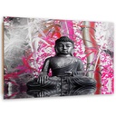 Cadre décoratif en hdf avec image de bouddha et feuilles de bambou finition rose et gris