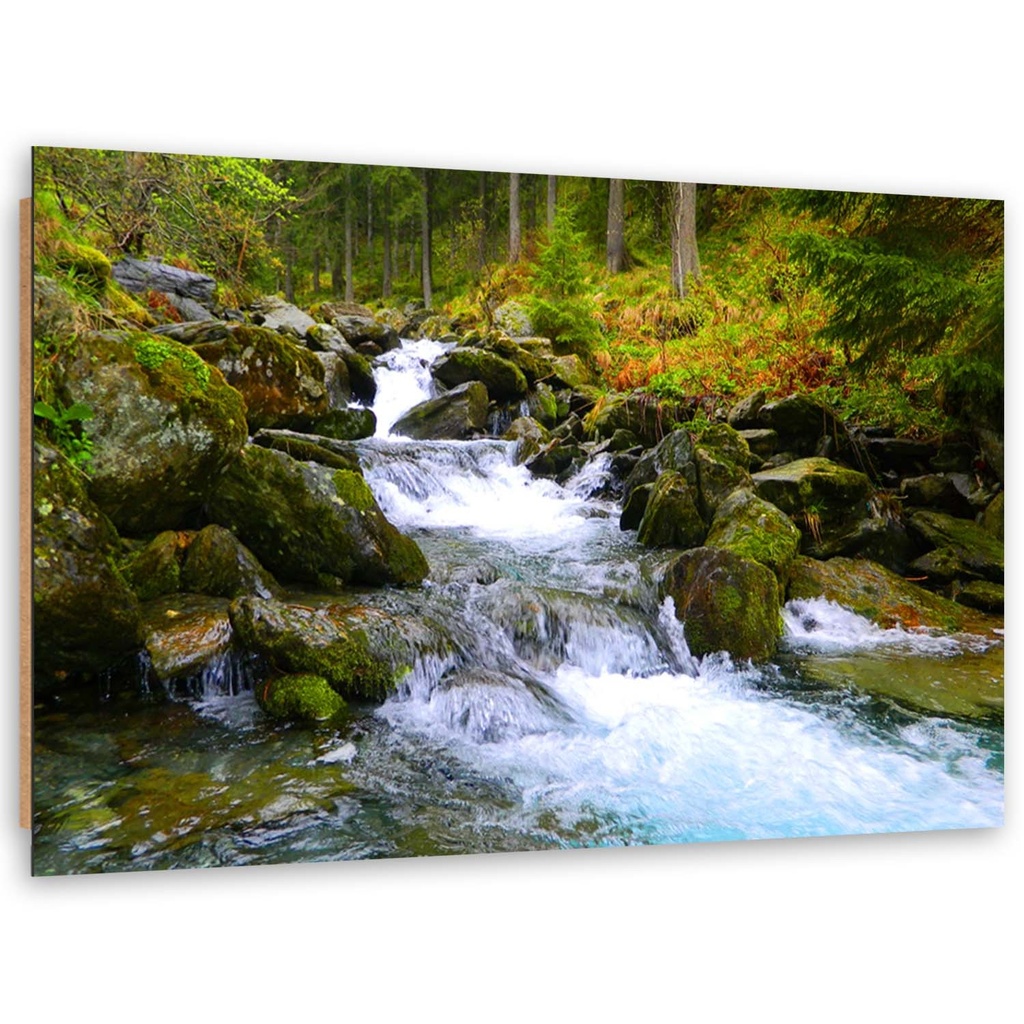 Cadre décoratif avec image de rivière de montagne imprimée sur papier avec encadrement en mdf vert