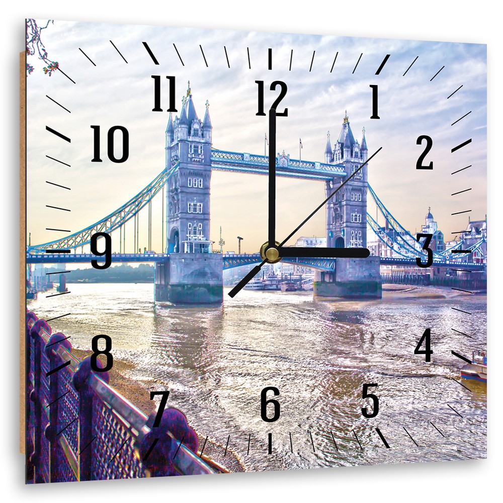 Horloge carrée murale avec papier imprimé avec du papier et cadre en hdf pont de londres