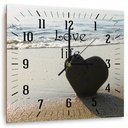 Horloge murale avec papier imprimé et cadre en hdf cœur sur la plage