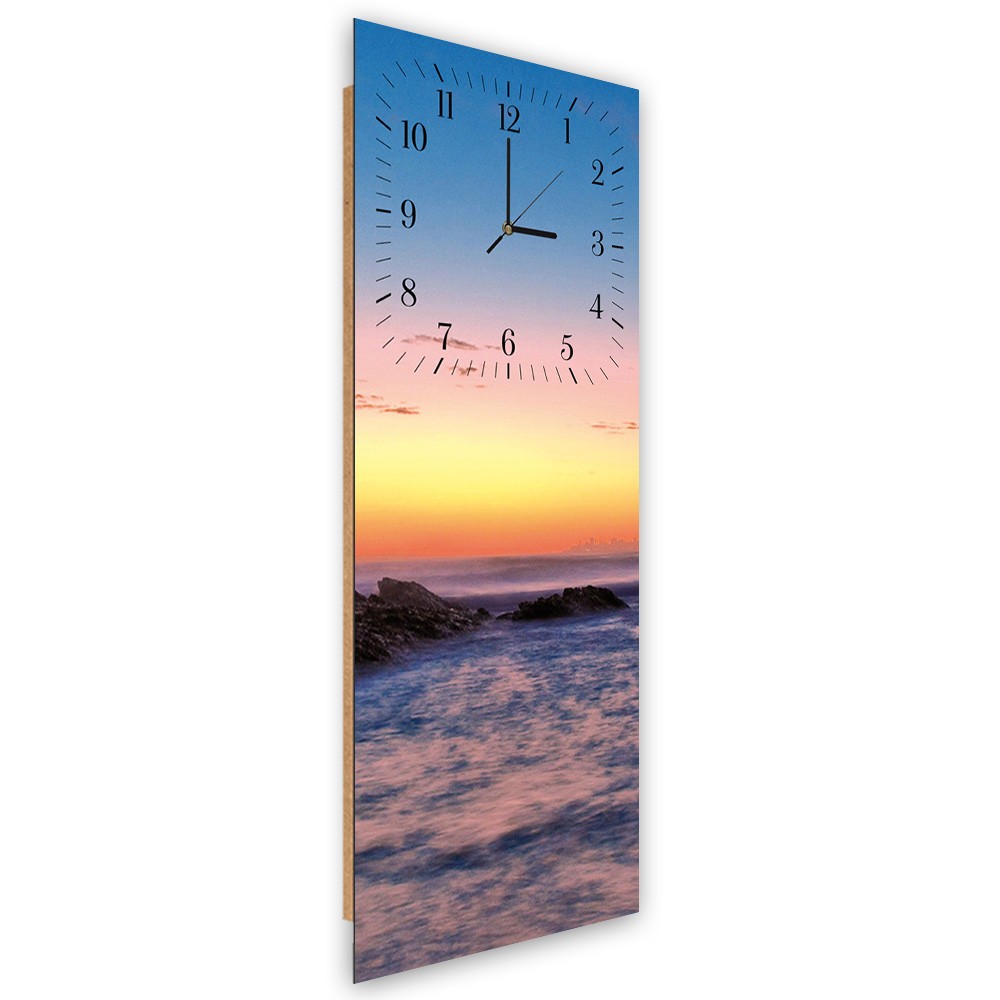 Horloge murale en panneau de fibres de bois classique avec un dessin de roches au coucher du soleil