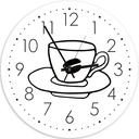 Horloge murale arrondie et analogique avec image décorative tasse de café blanc et noir