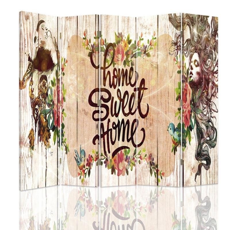 Paravent avec image home sweet home fabriqué en mdf et toile