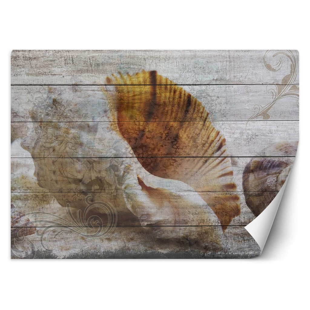 Papier peint rectangulaire imprimé sur toile avec finition beige coquilles style vintage