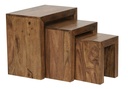 Set de 3 tables gigognes MUMBAI en bois massif de sheesham style maison de campagne, bois naturel marron foncé