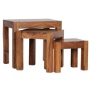 Set de 3 tables gigognes MUMBAI en bois massif de sheesham style maison de campagne, bois naturel marron foncé