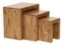 Set de 3 tables gigognes MUMBAI en bois massif d'acacia style maison de campagne, bois naturel marron foncé