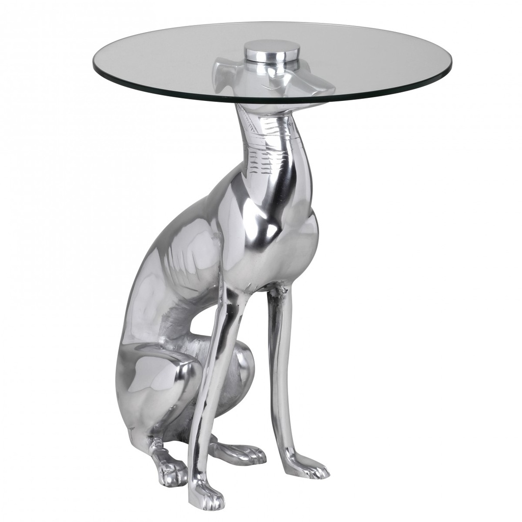 Design table d'appoint décorative figure CHIEN en aluminium en argent