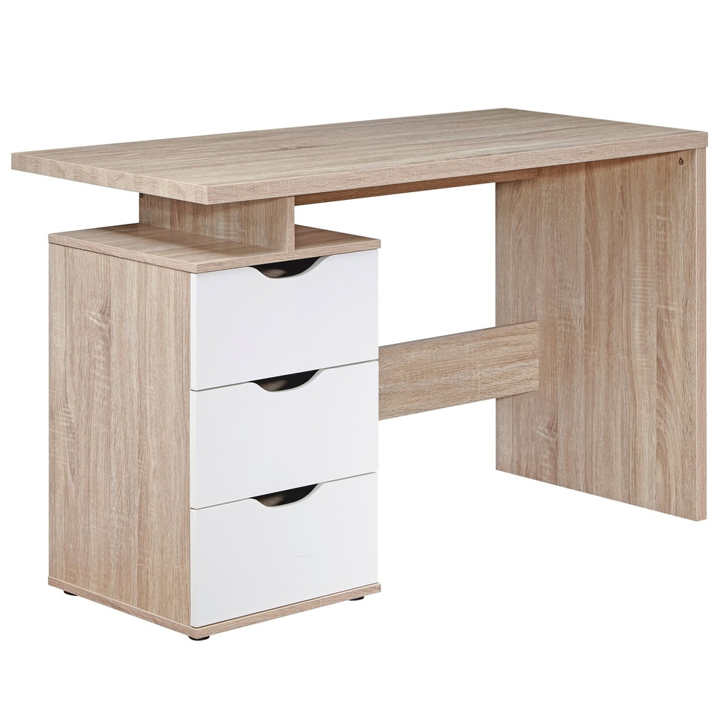 Bureau SAMO 120 x 76 x 53 cm avec 3 tiroirs en blanc Sonoma