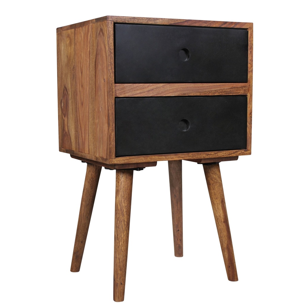 Console de nuit rétro REPA / table de chevet en bois de sheesham avec 2 tiroirs marron foncé / noir