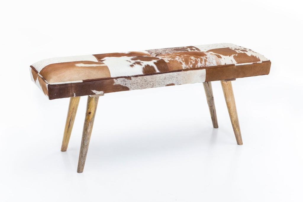 Banc peau de chèvre / bois massif 120 x 40 x 52 cm, marron