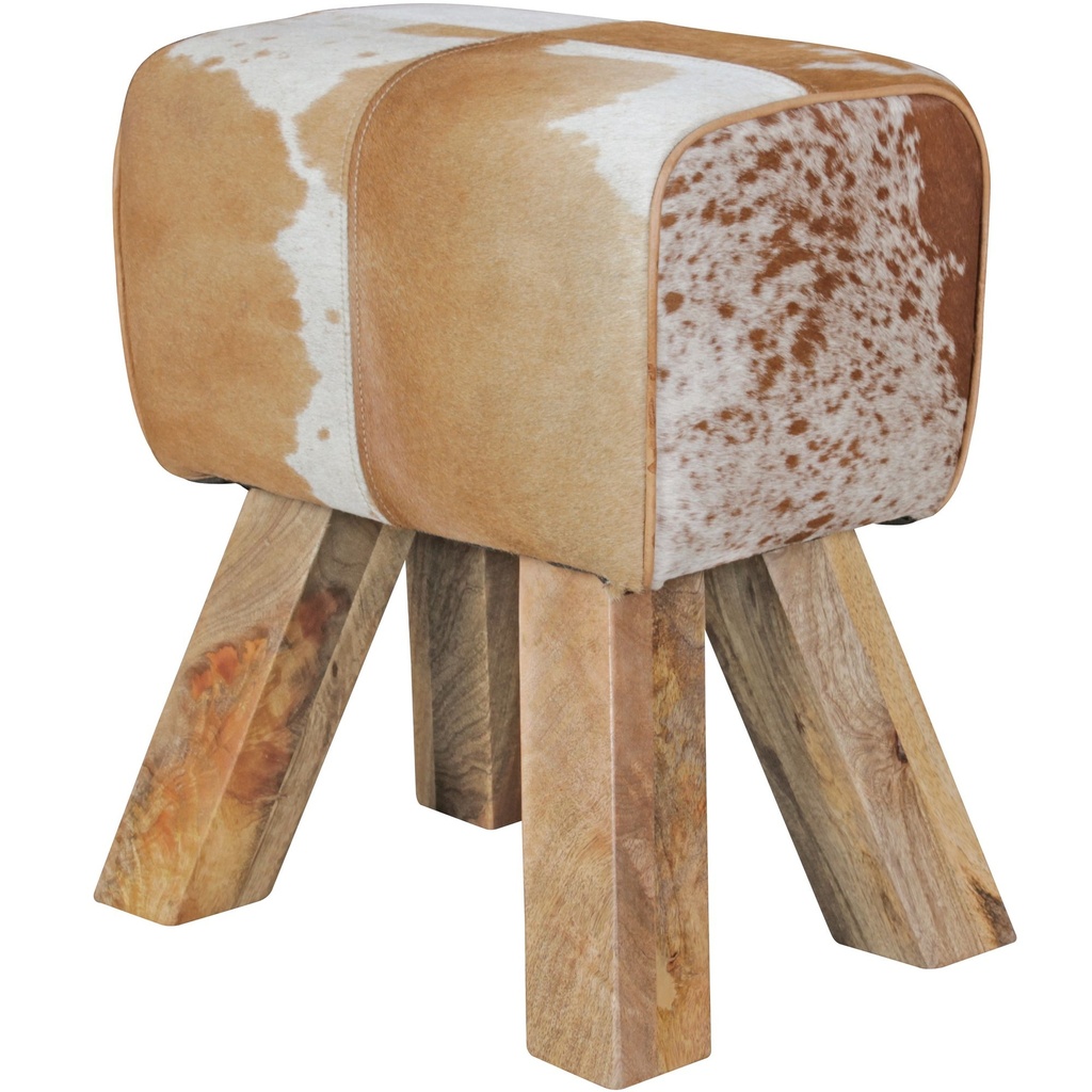 Design Tabouret Turnbock peau de chèvre marron / blanc 40 x 30 x 47 cm