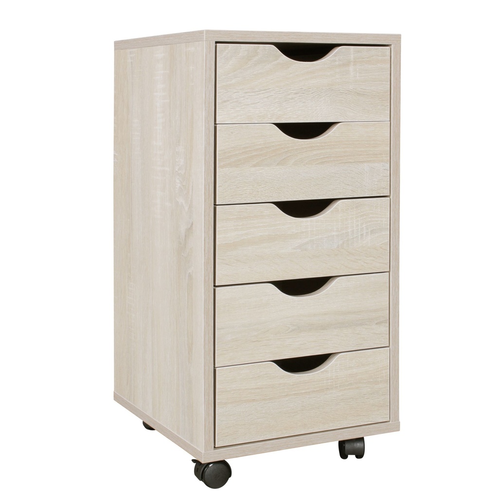 Conteneur mobile MINA 33 x 64 x 38 cm bois MDF 5 tiroirs sonoma, avec roulettes