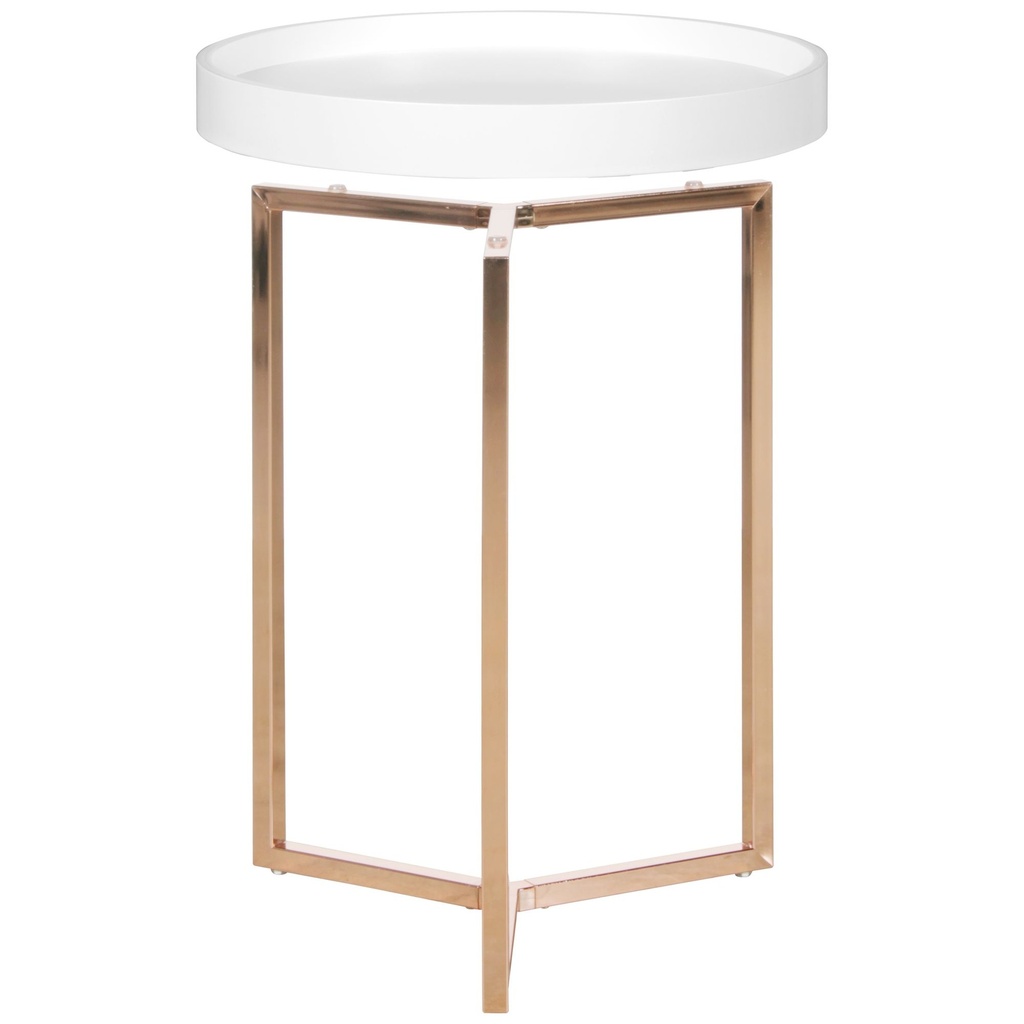 Design table d'appoint blanc / cuivre ø 40 cm, bois métal, avec plateau, moderne, ronde