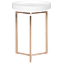 Design table d'appoint blanc / cuivre ø 40 cm, bois métal, avec plateau, moderne, ronde