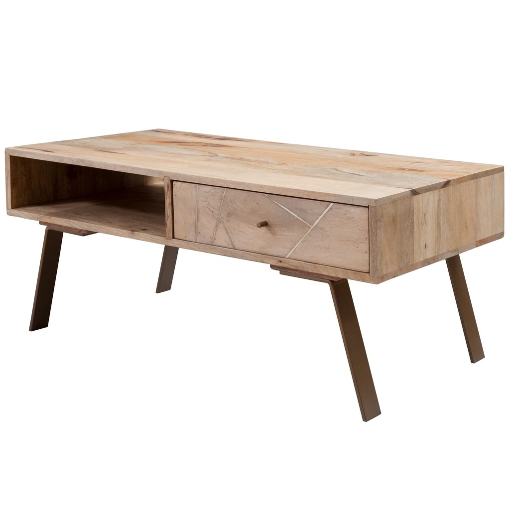 Table basse SIKAR 95x42x50cm bois massif de manguier / métal