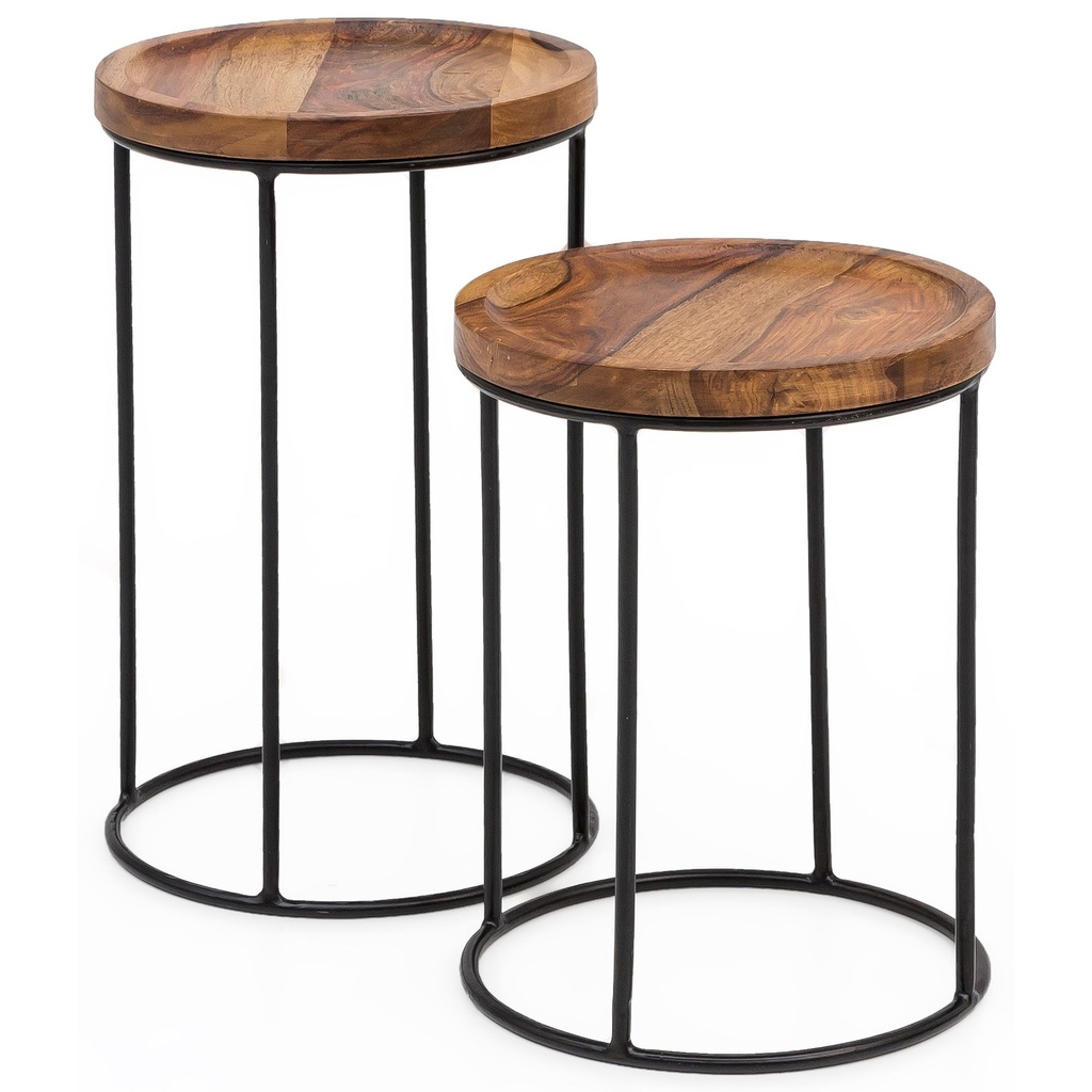 Design Lot de 2 tables gigognes en métal Sheesham, petite taille