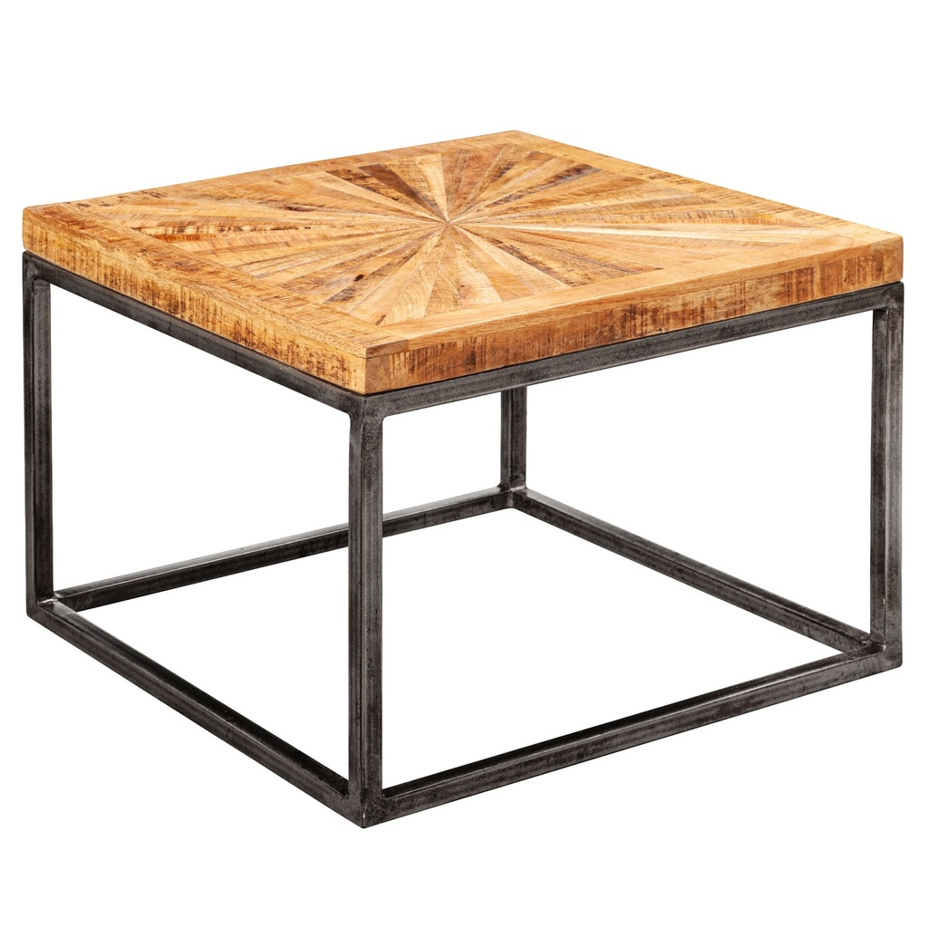 Table basse en bois massif de manguier 55x40x55 cm avec structure en métal