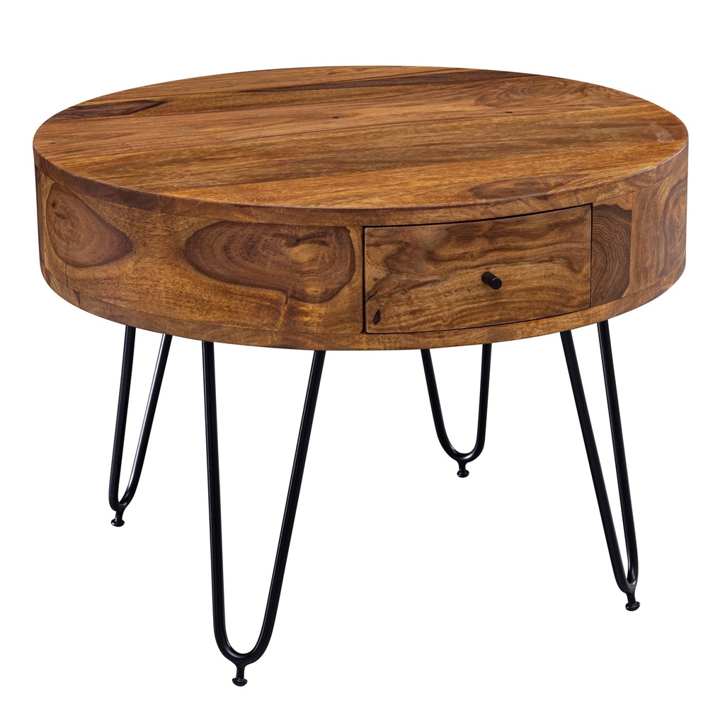 Table basse Sheesham bois massif / métal 60 x 44,5 x 60 cm