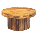 Table basse 60x30x60 cm en bois de Sesham massif, ronde, marron