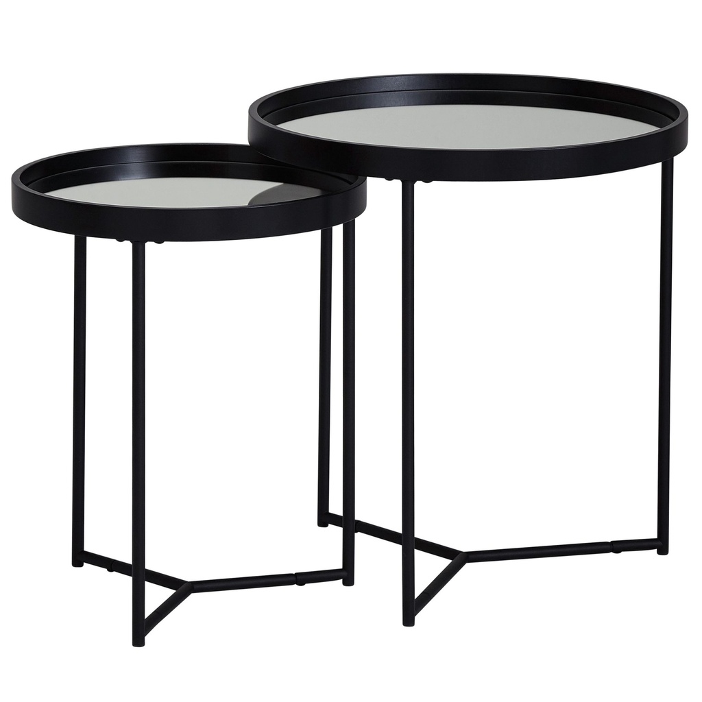 Design table d'appoint ronde Ø 50/36 cm - 2 parties noir avec plateau en verre miroir