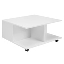 Table basse Design 70x70 cm blanche, avec 2 tiroirs et 2 compartiments