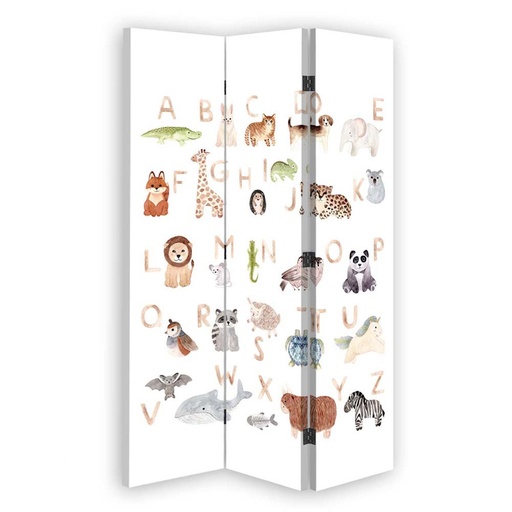 [A06183] Paravent séparateur d'espaces impression sur toile avec cadre en mdf alphabet avec animaux