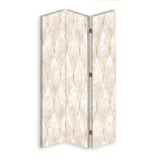 [A06192] Paravent séparateur d'espaces impression sur toile avec cadre en mdf beige serein