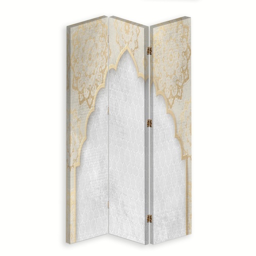 [A06201] Paravent séparateur d'espaces impression sur toile avec cadre en mdf motif oriental doré