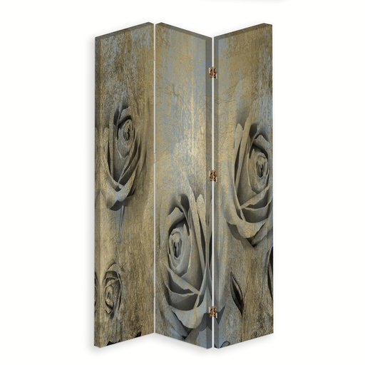 [A06209] Paravent séparateur d'espaces impression sur toile avec cadre en mdf roses art déco