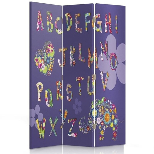 [A06248] Paravent séparateur d'espaces pour enfants en toile avec cadre en mdf avec motif alphabet