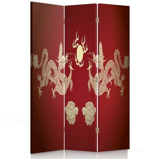 [A06309] Paravent pliable composé de trois parties dragons rouges