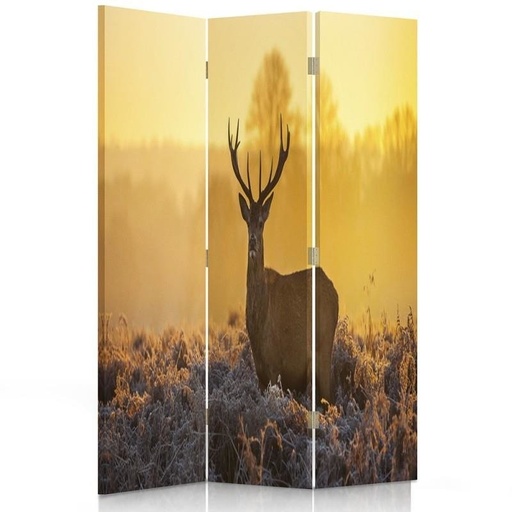 [A06330] Paravent avec image d'un cerf à la lumière du coucher du soleil fabriqué en mdf et toile