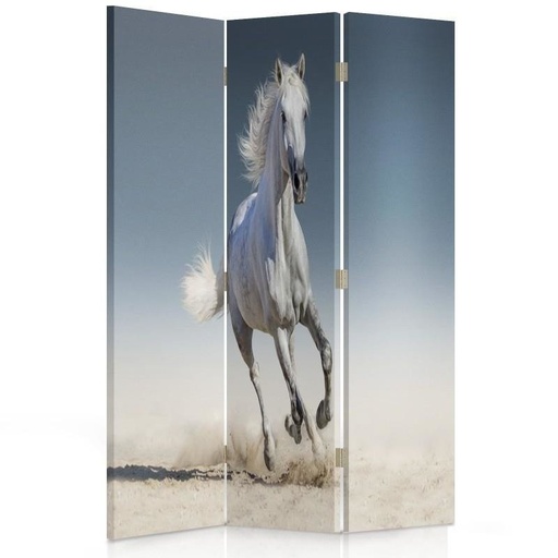 [A06361] Paravent à deux faces 110 cm fabriqué en mdf et toile avec image d'un cheval