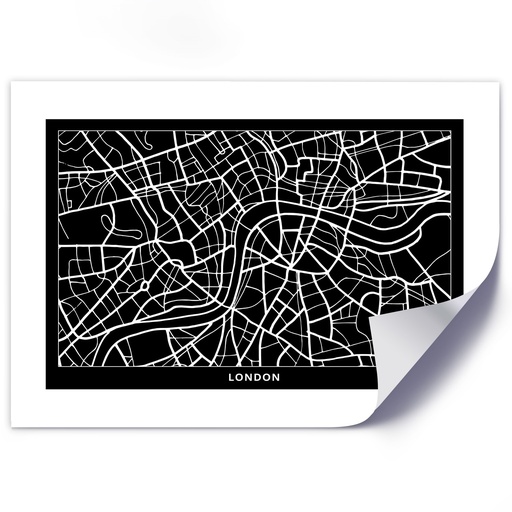 Poster mural en papier avec image d'une carte de londres couleur noir et blanc