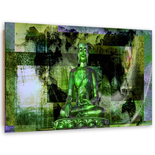 Cadre imprimé sur toile avec image de bouddha sur fond abstrait vert fabriqué en mdf et toile