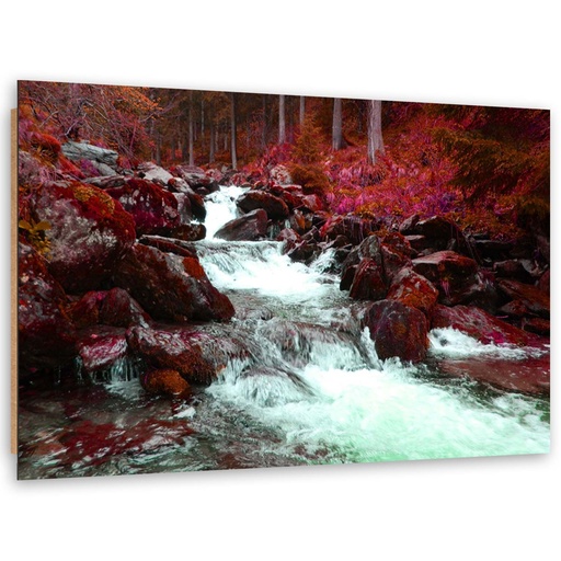 Cadre décoratif avec image de rivière de montagne imprimée sur papier avec encadrement en mdf rouge