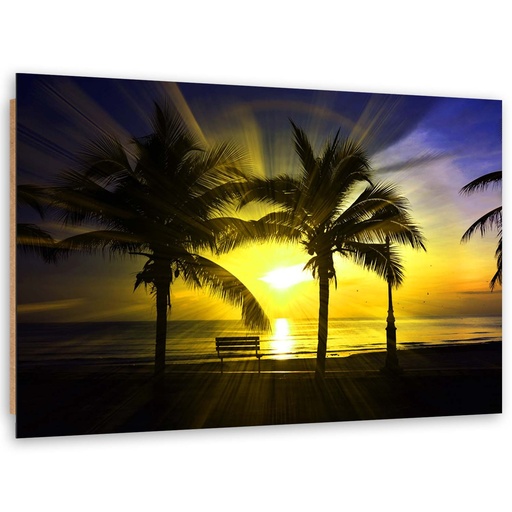 Cadre décoratif avec image de palmiers et soleil imprimée sur papier satiné avec finition jaune