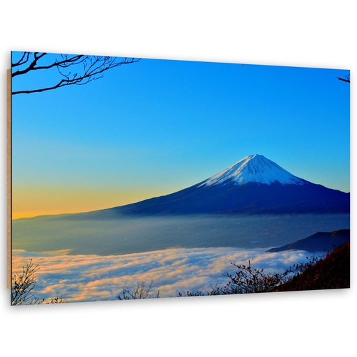 Cadre décoratif en hdf avec image du mont fuji imprimée sur papier satiné finition bleue
