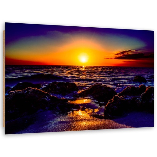 Cadre décoratif imprimé sur papier avec encadrement en hdf coucher de soleil sur la plage