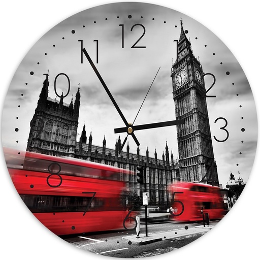 Horloge murale arrondie et analogique avec image décorative du centre de londres