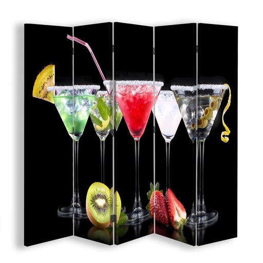 [A08902] Paravent avec image de cocktails et fruits fabriqué en mdf et toile