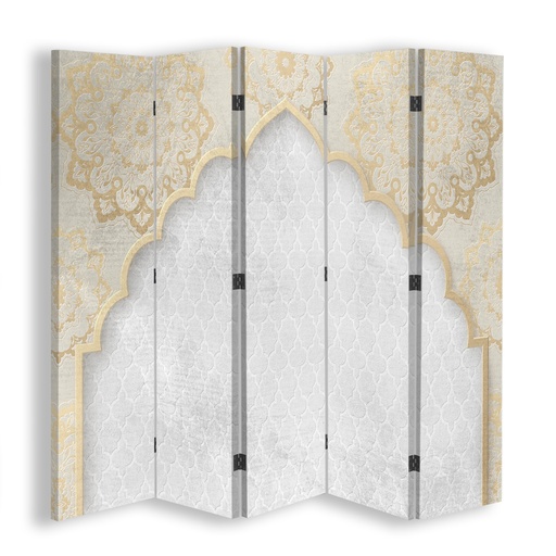 [A09021] Paravent séparateur d'espaces en toile avec cadre en mdf motif oriental doré