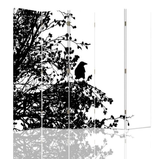 [A09049] Paravent rectangulaire séparateur d'espaces double face en toile motif nature noir et blanc