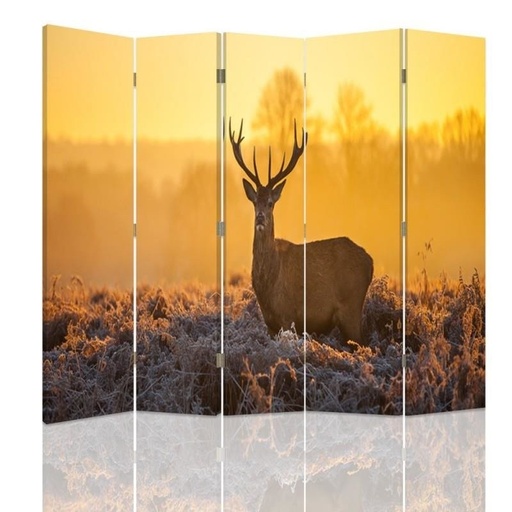 [A09065] Paravent pliable composé de cinq parties cerf à la lumière du coucher du soleil