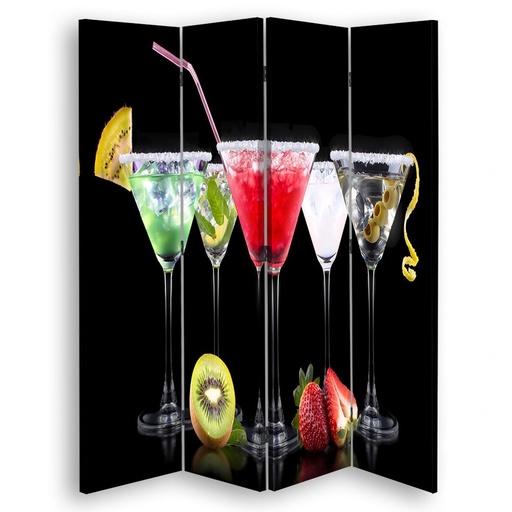 [A09109] Paravent avec image de cocktails et de fruits fabriqué en mdf et toile