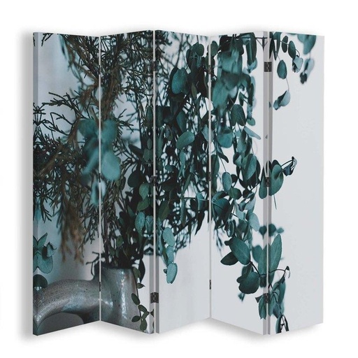 [A09187] Paravent séparateur d'espaces impression sur toile avec cadre en mdf plante verte dans un vase