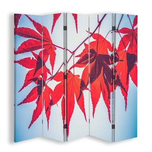 [A09190] Paravent séparateur d'espaces impression sur toile avec cadre en mdf feuilles rouges en automne
