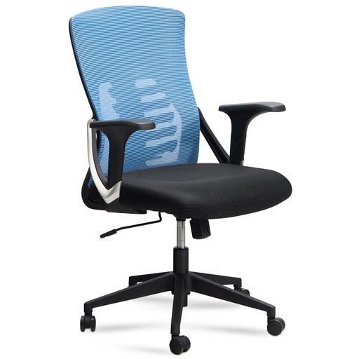[A09502] Chaise de bureau housse en maille bleu/noir, jusqu'à 120 kg, réglable en hauteur avec support lombaire, ergonomique avec accoudoirs et fonction bascule